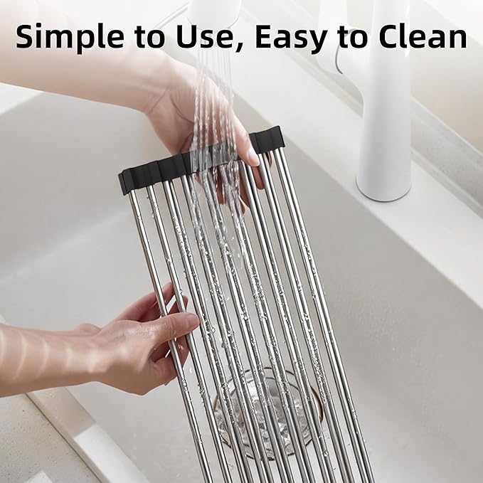 Roll Up Dish Drying Rack, Over Sink Dish Drying Rack, 17" L x 11.8" W, Black