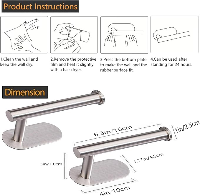JOPOFI Toilet Paper Holder - Self Adhesive Toilet Paper Holder Wall Mount for Bathroom, SUS 304 Stainless Steel Command Strip Toilet Paper Roll Holder Stick On, No Drilling - Brushed Nickel（2 Pcs）