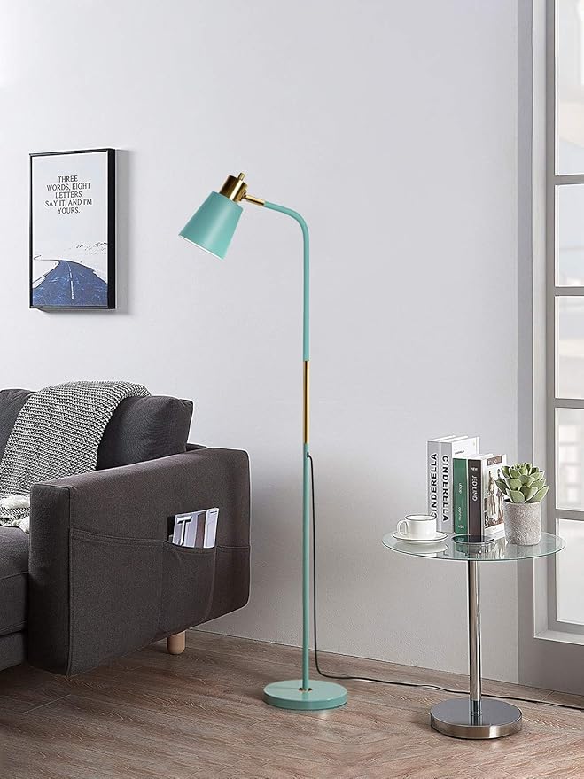 LALISU Floor Lamp, Industrial Floor Lamps for Living Rooms Rustic Farmhouse Reading Standing Floor Lamp Adjustable Metal Heads Indoor Task Lighting for Living Room Bedroom Office Home Décor (Green)