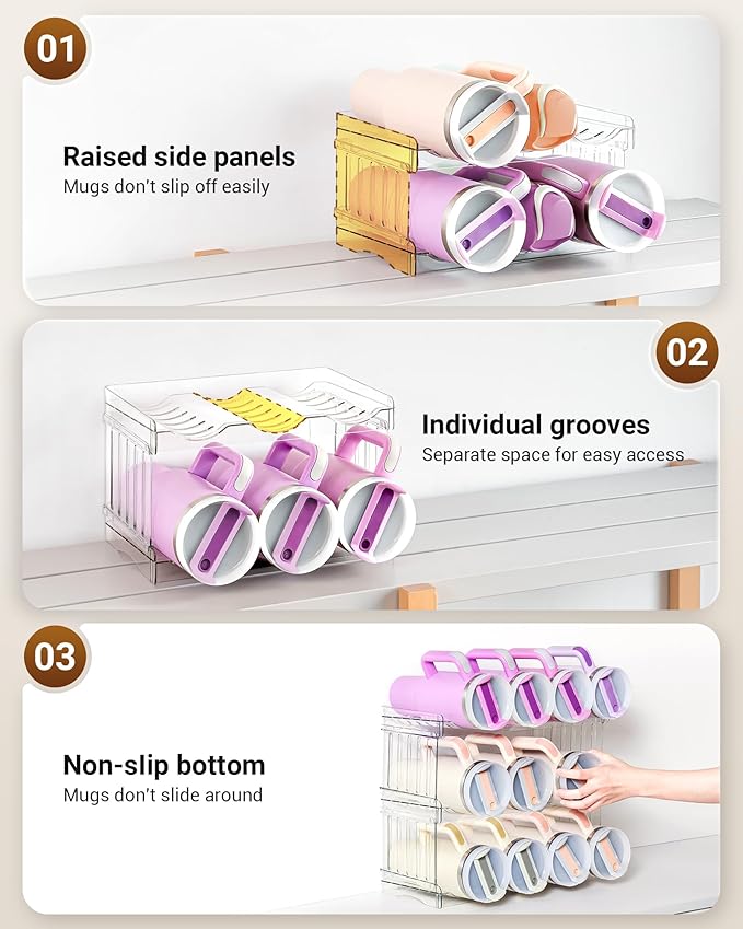 Gracenal Upgraded Larger Tumbler Organizer for Stanley Cup 40 oz with Handle, Kitchen Storage for Stanley Cup Accessories, Pantry Organizers and Storage for Tumbler Mug Cup Gifts (Larger-16-bottle)