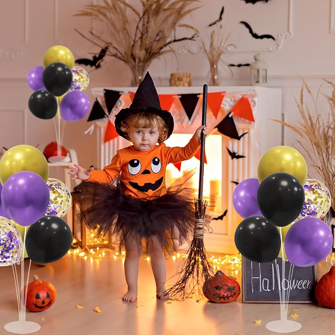 ZJDHPTY Halloween Decorations Balloon Stand with Purple Black and Gold Balloons Balloon Centerpieces for Birthday Bridal Shower Wedding Retirement Graduation New Years (Purple black gold set4)