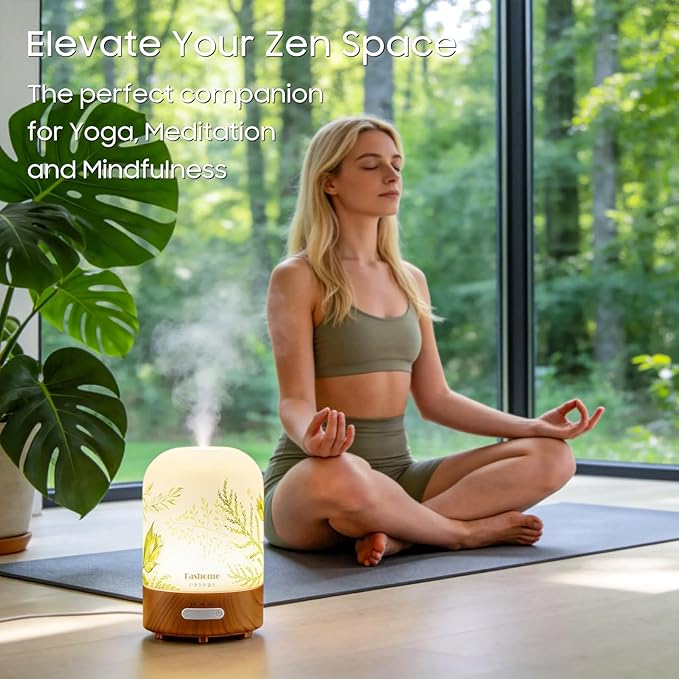 Essential Oil Diffuser, Hand Blown Glass Aromatherapy Diffuser, Ultrasonic Cool Mist Scent Aroma Humidifier, Diffuser Oil Machine Whisper Quiet with Auto Shut-Off for Home Bedroom Office(<25dB)