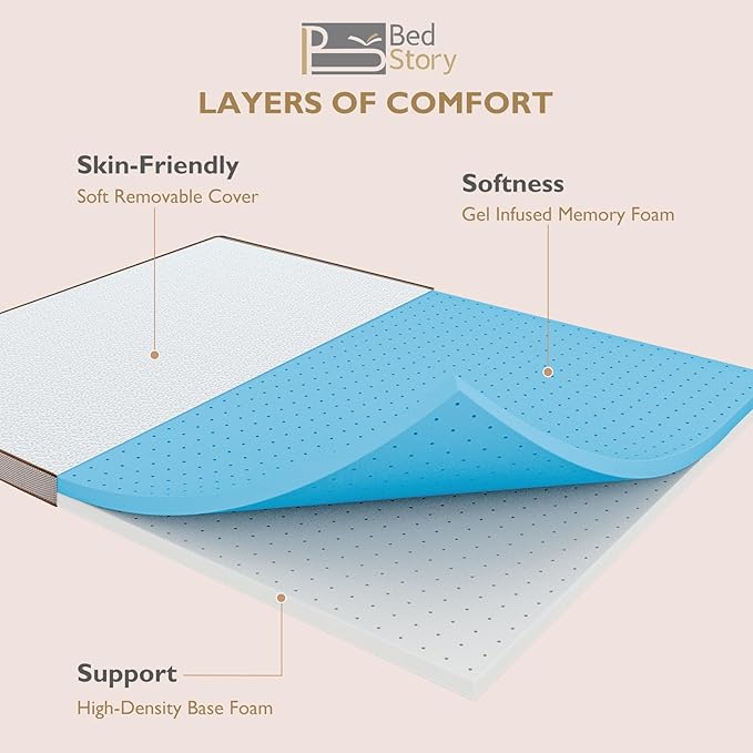 BedStory 3 Inch Gel Memory Foam Mattress Topper King - Pressure Relief Bed Toppers with Breathable Removable Cover and High Density Foam, CertiPUR-US Certified Comfort