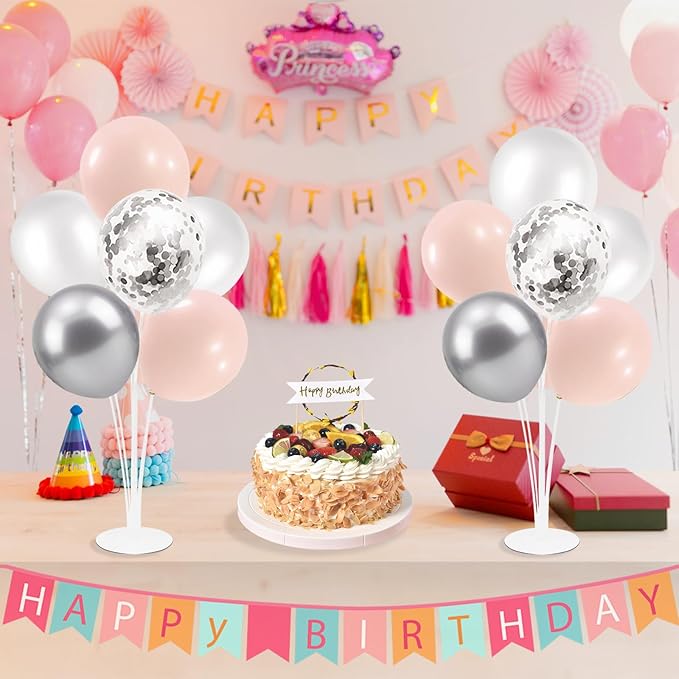 ZJDHPTY Pink and Silver Balloon Stand Centerpiece Table Decorations for Baby Shower Wedding Engagement Bridal Shower Anniversary Mother's Day Birthday Party Decorations(Pink silver set4)