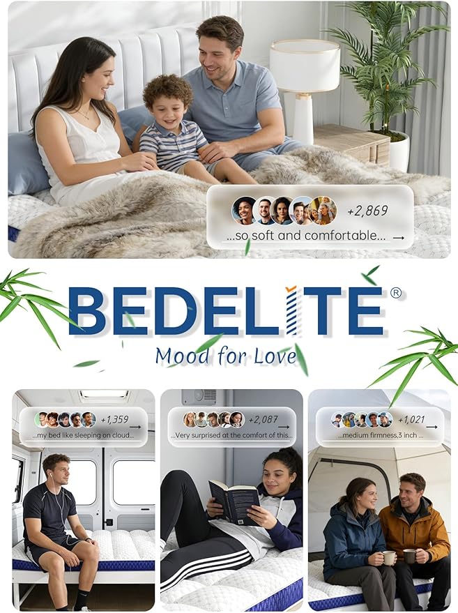 BEDELITE King Mattress Topper 3 Inch Thick Mattress Pad, Plush Pillow Top Bed Cover with Elastic Deep Pockets Up to 6-24 Inch for Pressure Relief, Shredded Memory Foam Filling