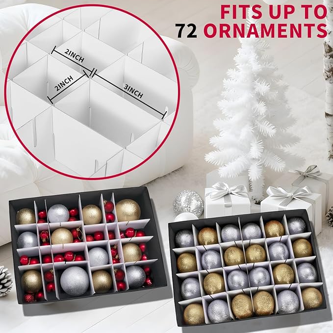 DIMESHY Large Christmas Ornament Storage Box With Adjustable Dividers,Ornament Storage Container with 3 Removable Trays for 72 Holiday Decorations,Red