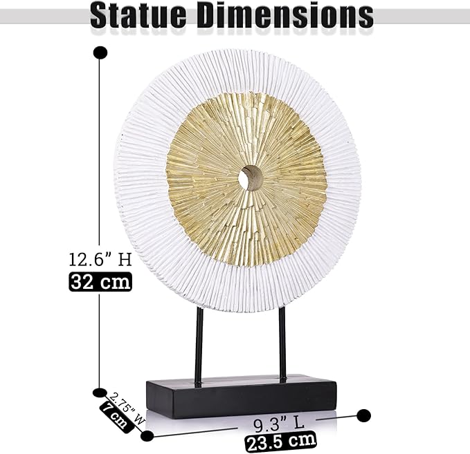 12" Tall Abstract White Gold Round Sculpture - Unique Home Decoration for Above Cupboard Decor, Living Room Coffee Table, Console, Office, Entrance, Table Centerpieces (White Gold)