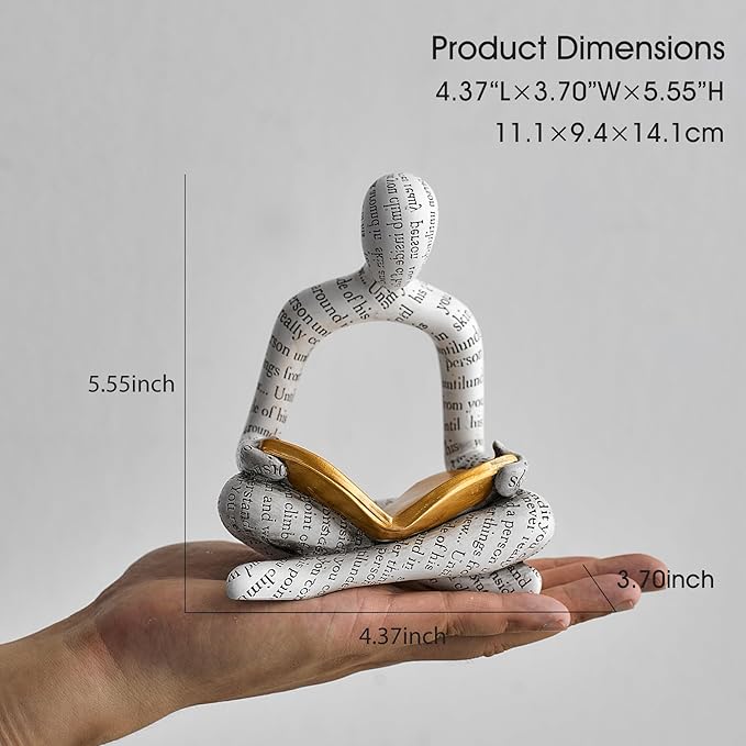 White Decor Reading Statue - Modern Abstract Thinker Sculptures - Resin Decorations for Living Room Coffee Table - Bookshelf Shelf Decor Accents for Dining Room Office - Gifts for Women