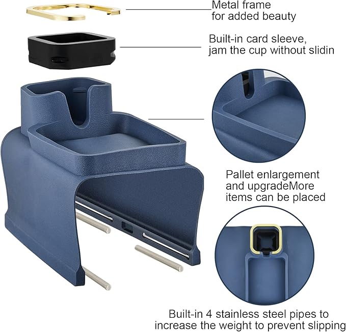 1 Pc Couch Cup Holder Tray Silicone Anti-Spill Anti Slip Sofa Armrest Drink Holder Weighted Couch Caddy Recliner Arm Table for Remote Controls, Phones, Cups and Snacks (Blue)