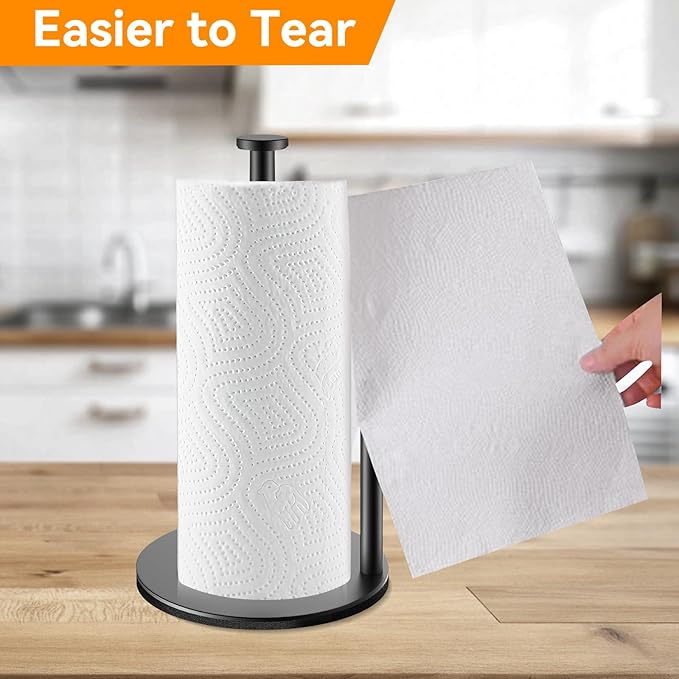 Paper Towel Holder Countertop, Kitchen Roll Holder, Stainless Steel Paper Towel Holder for Kitchen Organize, Standing Sliver Paper Roll Dispenser with Weighted Base