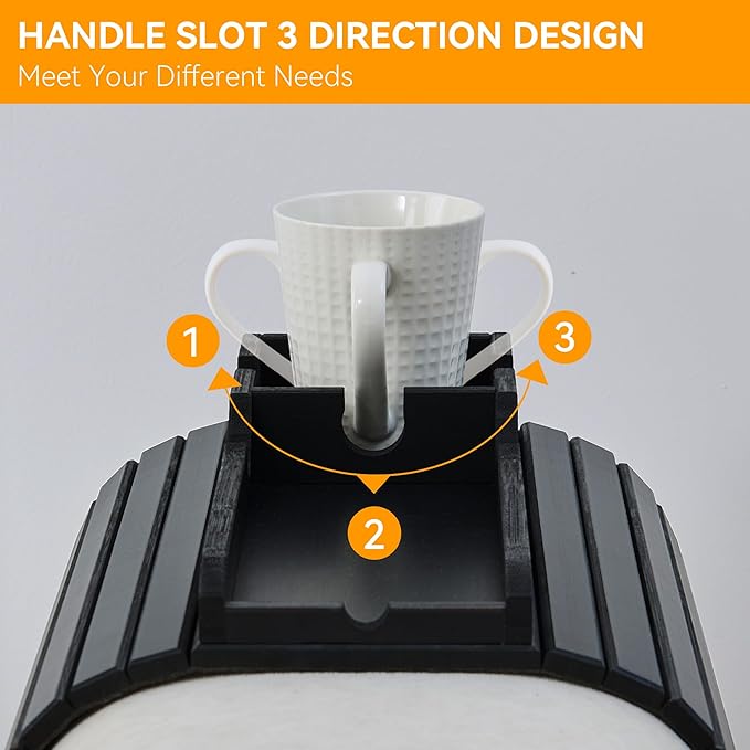 GEHE Bamboo Couch Cup Holder, Anti-Spill Sofa Arm Tray, Natural and Easy to Clean Couch Arm Cup Holder Armrest Tray Perfect for Cups, Beers, Snacks, Remote Control, Drinks