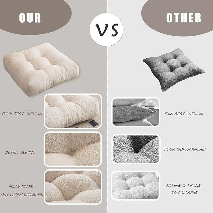 Large Floor Pillows for Adults Set of 2, Thick Meditation Pillows for Floor Seating, Square Seat Cushions for Picnic Party Home Decor, Brown 18x18 in