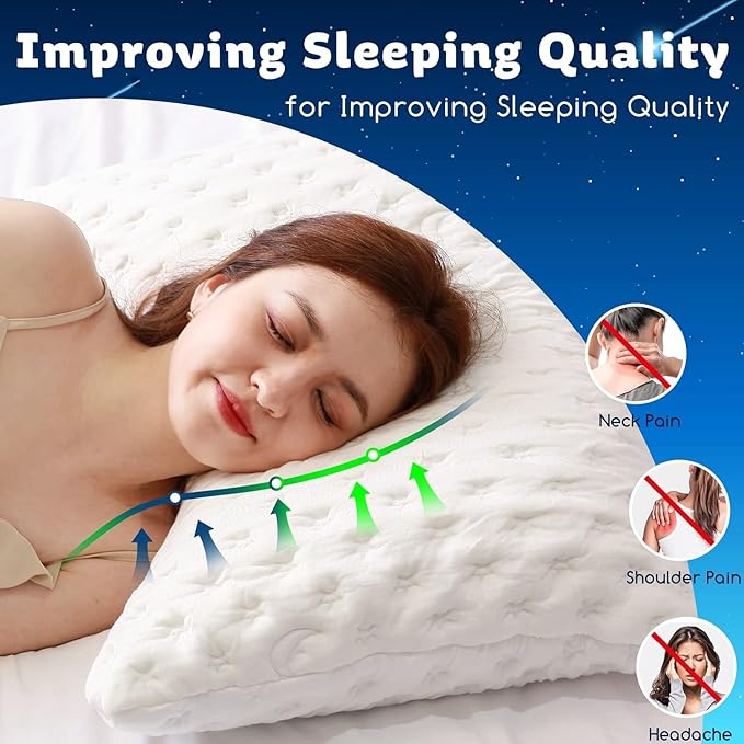 KUCEY Cooling Side Sleeper Pillow for Neck and Shoulder Pain, Luxury Shredded Memory Foam Curved Bed Pillows for Sleeping Set of 1- Adjustable Queen Size- Washable Cover Crescent White