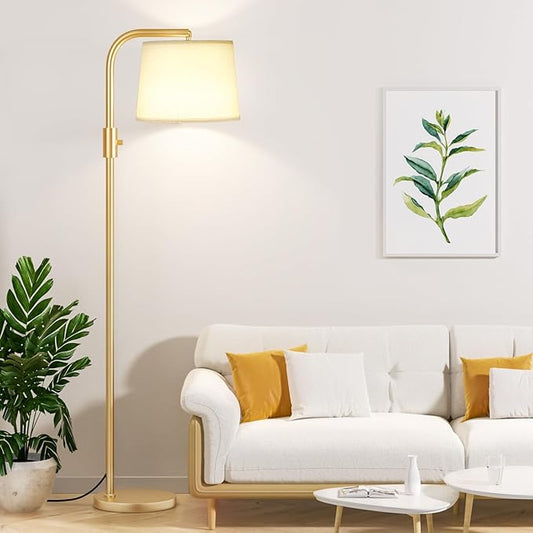 Ambimall 𝐅𝐮𝐥𝐥𝐲 𝐃𝐢𝐦𝐦𝐚𝐛𝐥𝐞 Floor Lamp - Floor Lamps with 9W 𝐋𝐄𝐃 Bulb, Standing Lamps for Living Room with Adjust Head, Modern Standing Tall Light Rotary Switch for Office(Gold and Beige)