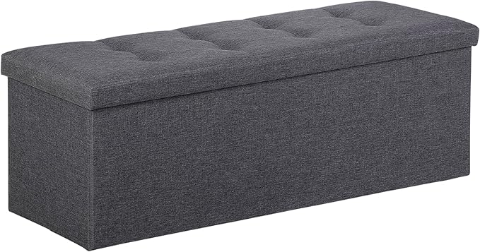 ZenStyle 43Inches Storage Ottoman Bench, Folding Footrest Padded Seat, Storage Chest Long Shoes Bench with Divider, Holds up to 660 lbs, for Living Room, Entryway, Bedroom, Dark Gray