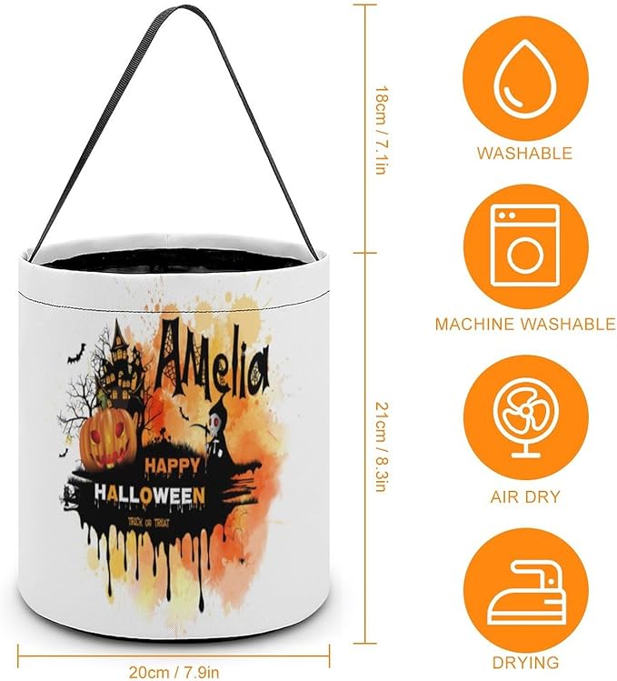 Personalized Halloween Trick or Treat Candy Bag with Name Custom Text Party Tote Bucket Halloween Candy Basket Gift (Bag-10)