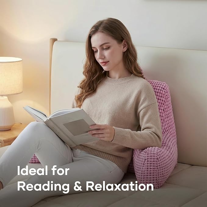 NOONTIDE Reading Pillow L-Size with Top Handle, Uniquely Designed Soft Fabric, Ergonomic Back Support for Bed, Couch & Reading, Comes with a Bag of Filling for Adjustable Firmness (Pink)