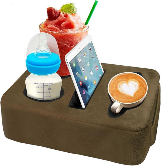 4 Hole Couch Cup Holder Tray, Cup Holder for Bed Suitable for Cup Holders on Sofas, beds, Camping, RVs, Cars, and Beaches.Brown