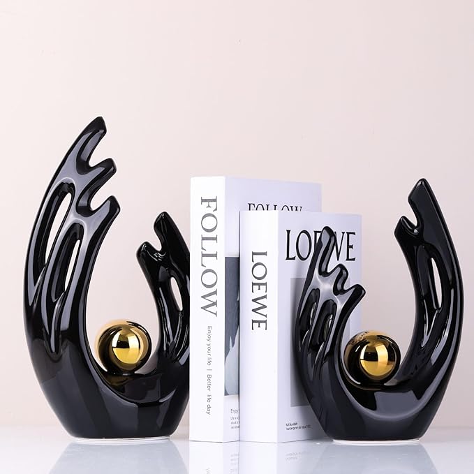 XMGZQ Abstract Ceramic Statues and Sculptures, Black and Gold Art Ceramic Statues, Modern Home Decor for Living Room, Dining Table, Coffee Table, Shelf, Entrance, Home Desktop Sculpture Home Decor