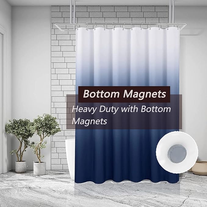 TIKABC Shower Curtain Liner, Blue Lightweight Shower Curtain Liners, Plastic Shower Curtains, 72x72 inch PEVA Shower Liner with 12 Grommet Holes 3 Magnetic Weights