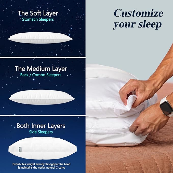 Nuzzle Adjustable Firm Pillow, Luxury King Size Bed Pillow Hotel Collection - Best Adjust Height Soft Cooling Pillow for Back, Stomach or Side Sleepers