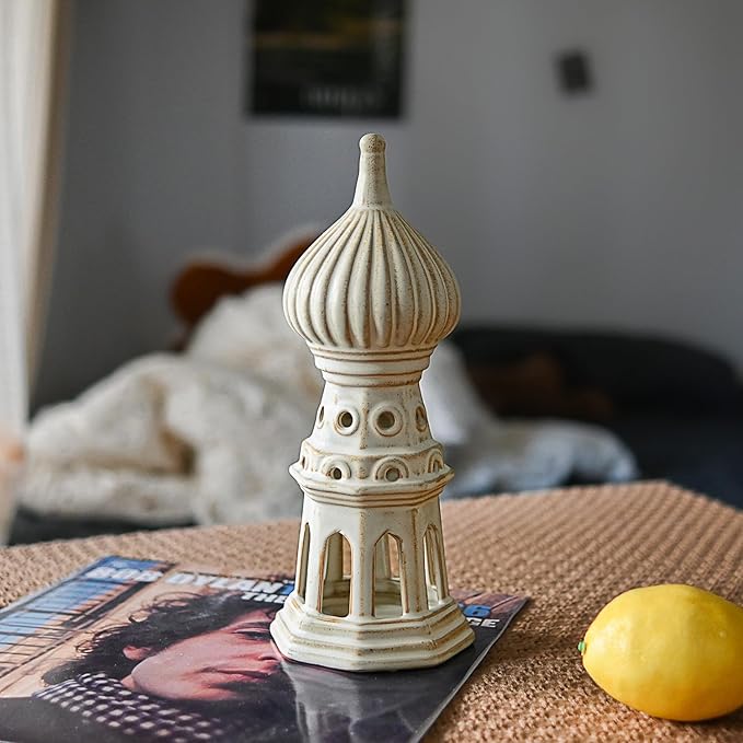Ceramic Home Decoration 11.02 Inch Tall Onion Dome Tower for Living Room Bedroom Office Modern Farmhouse Antique Rustic Nordic Ornament Desktop Fireplace Centerpiece Decor