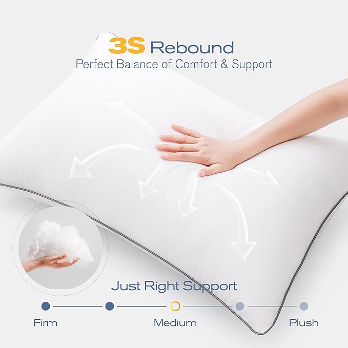 Pillows Queen Size Set of 2, Ultra Thick Down Alternative Bed Pillows,Cooling Hotel Quality Queen Pillows for Back, Stomach or Side Sleepers,Machine Washable (White,2 Pack)
