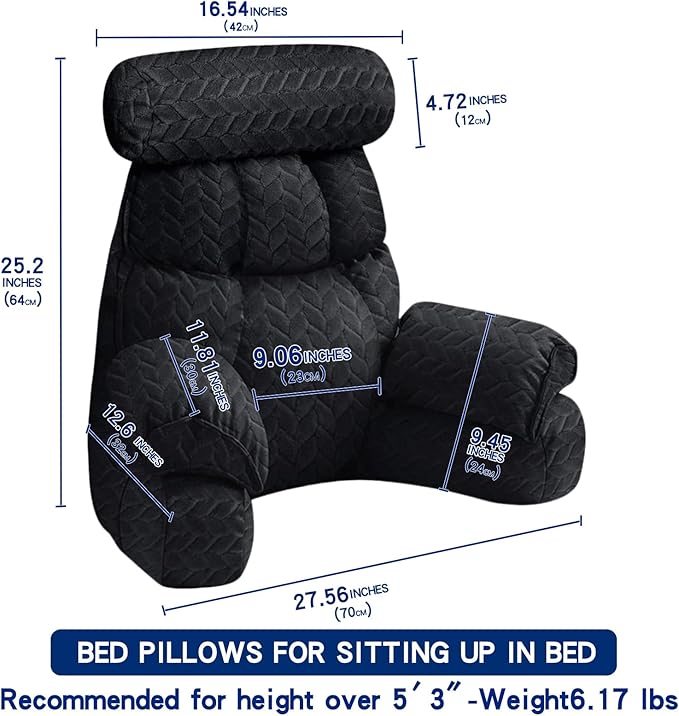 FXXUDVNIIN Back Pillow for Bed Sitting up – with 9.4" Armrest, for Reading, Gaming, Relaxing. Also Serves as tv Pillows for Sitting in Bed, Floor Pillow & Back Support for Adults.
