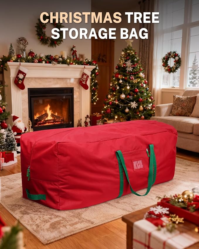 Christmas Tree Storage Bag, MaidMAX Christmas Tree Bag Fits Up to 7.5 ft Tall, Heavy-Duty 600D Oxford Fabric Christmas Tree Storage Box with Handles, Wide Opening Tree Storage Container (Red)