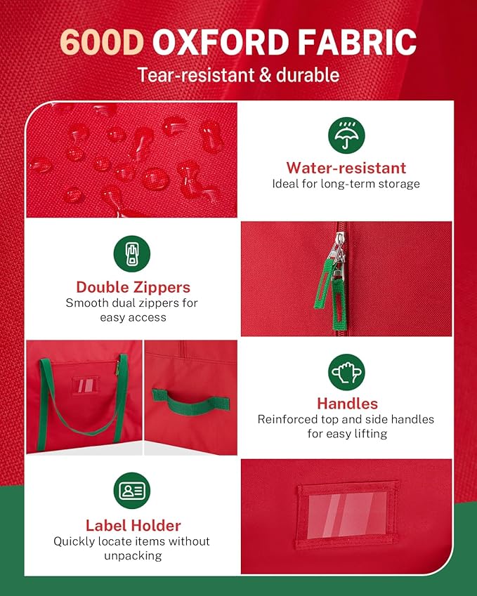 Christmas Tree Storage Bag, MaidMAX Christmas Tree Bag Fits Up to 9ft Tall, Heavy-Duty 600D Oxford Fabric Christmas Tree Storage Box with Handles, Wide Opening Tree Storage Container (Red)