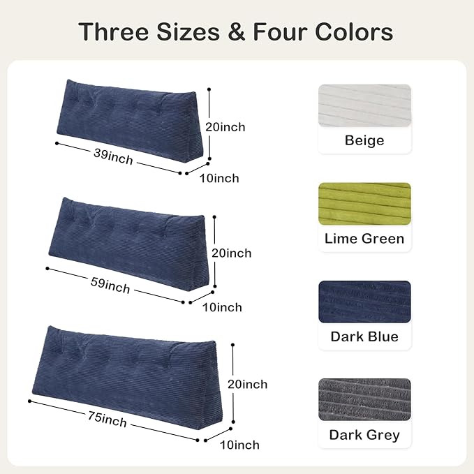 Headboard Pillow King, Wedge Headboard Pillow for Bed Sofa, Triangular Backrest Pillow with Removable Cover for Reading, Working, Sitting, Dark Blue
