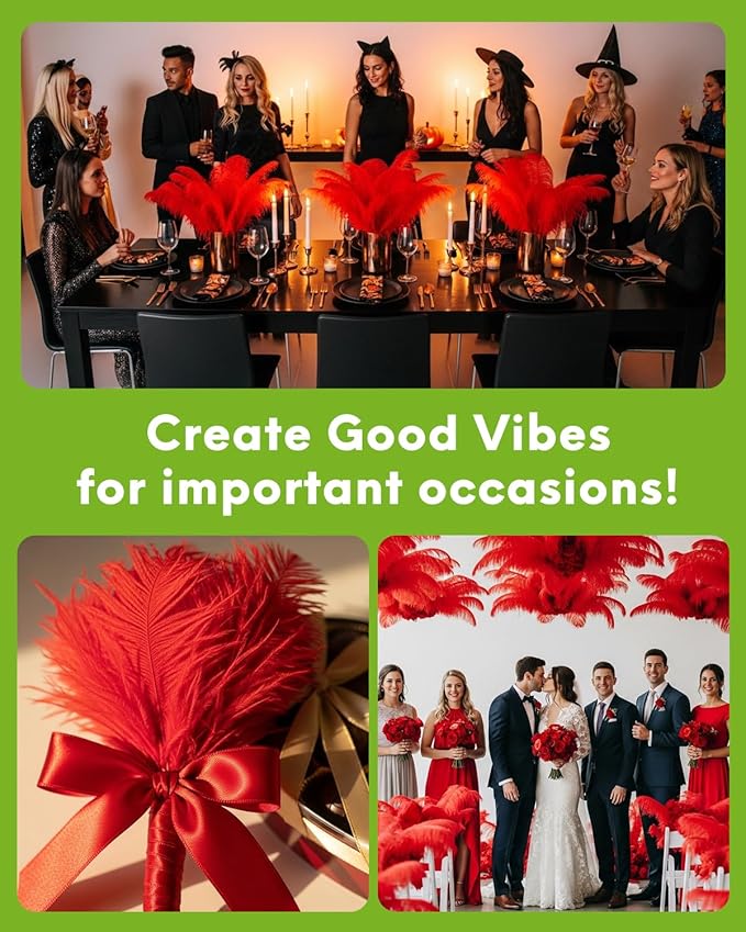 30pcs Red Ostrich Feathers Natural Bulk 9-12inch(23-30cm) Vase Craft Wedding Home Party Centerpieces Christmas Day Decoration