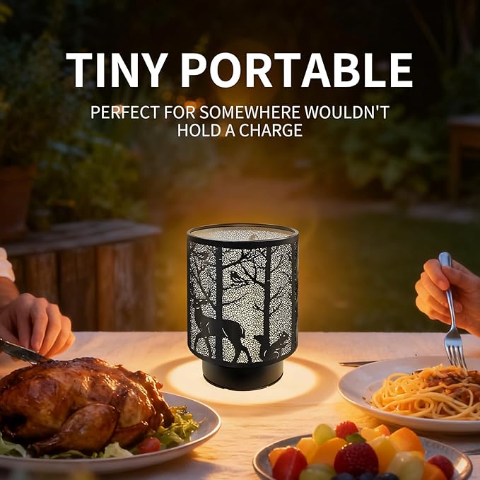 Battery Operated Table Lamp, Cordless Lamps for Home Décor, Nightlight with LED Bulb with Timer for Living Room Bedroom Tabletop Entryway Centerpiece Gift (Forest Animals)
