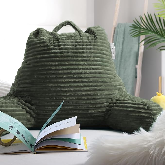 Clara Clark Reading Pillow for Bed Adult – Back Pillow for Sitting in Bed, Standard Bed Pillows for Sitting Up in Bed, Foam Bed Chair Pillow, Olive Green Bed Rest Pillow