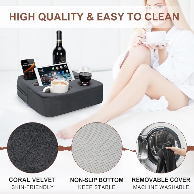 Couch Cup Holder Pillow - Sofa Cup Holder | Couch Caddy, Couch Drinks Remotes Holder for Cups, Headphones, Snacks， and Phones | Use it on Car, Pack, Beach, RV, and More(Grey)