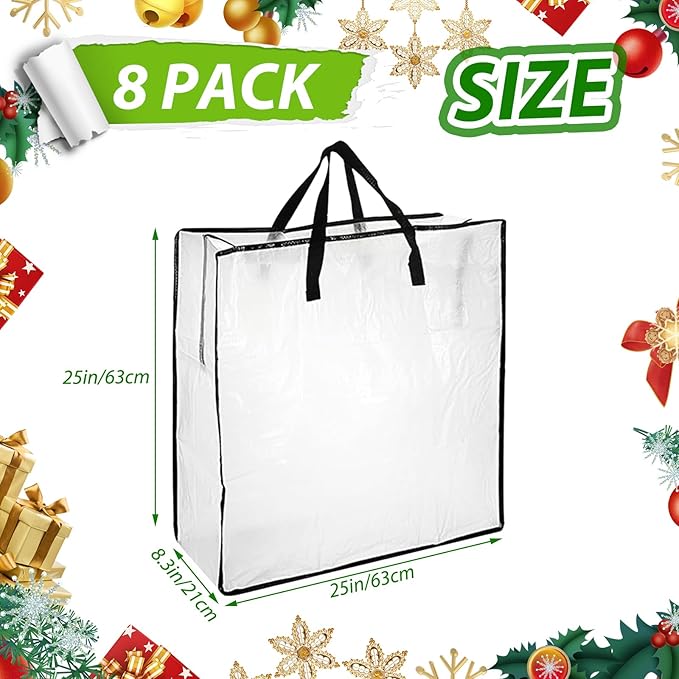 8 Pack Wreath Storage Container, 24 Inch Christmas Wreath Storage Container, Clear Storage Bags with Zipper Sturdy Handles for Seasonal Wreaths, Pillow & Blanket