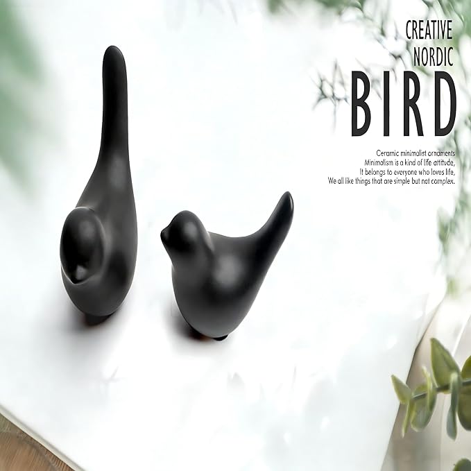 Elegant Black Small Bird Sculptures,Modern Abstract Art Pieces for Bookshelf Decor, Coffee Table Decor, and Luxury Home Decor Accents(2Pcs Black Birds)