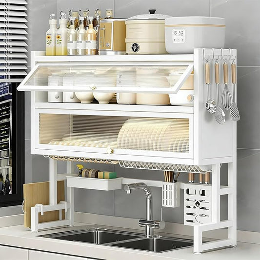 Over The Sink Dish Drying Rack, Piano Lacquer, Thickened Steel Pipe, Over Sink Dish Drying Rack, Over Sink Rack, for Dishes, Glasses, Bowls, Cutlery White 25.59in (Small)