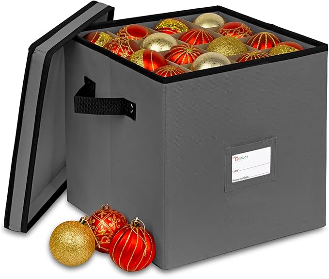 Primode Holiday Ornament Storage Chest, With 4 Trays Holds Up to 64 Ornaments Balls, With Dividers (Gray)