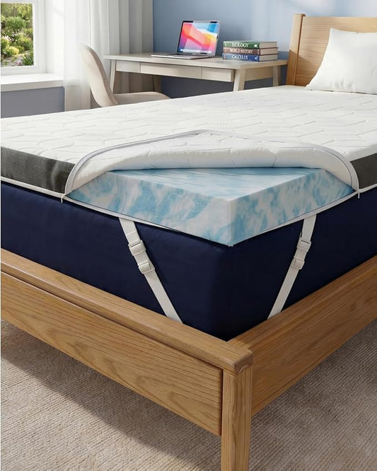Memory Foam Mattress Topper with Cooling Cover - 3 Inch Cooling Gel Mattress Topper - Extra Plush, Thick and Comfortable - Twin XL Size Mattress Pad with Washable Cover - Pressure Relief Bed Topper