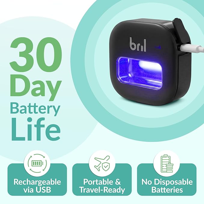 Bril UV-C Toothbrush Cleaner and Holder – Wall Mounted Toothbrush Head Cover, Electric & Manual Brush Cleaner Cover Case with Magnetic Mount, Portable, Durable, Rechargeable, Universal Fit – Multipack