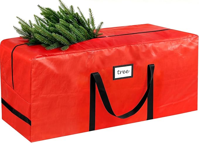 HABGP 9 ft Christmas Tree Storage Bag, Fits Artificial Xmas Holiday Tree, Durable Christmas Tree Storage Box Waterproof Material with Zippered Bag & Carry Handles, Protects from Dust, Moisture - Red