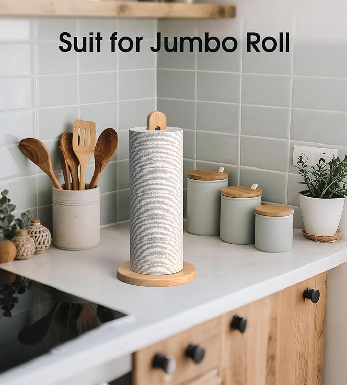 Wooden Paper Towel Holder Stand for Jumbo Roll - Stylish Kitchen Paper Rack Bathroom Towel Roll Stand Organizer, UB, Solid Wood Simply Standing Countertop Paper Roll Holder, Standard