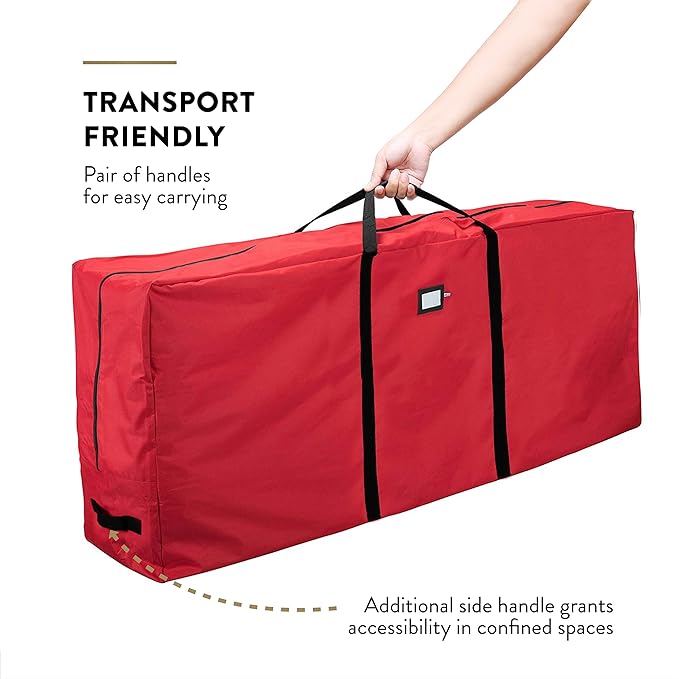 ZOBER 600D Oxford Fabric Christmas Tree Storage Bag - Fits 7.5 Ft Artificial Trees - Tear Proof Waterproof Christmas Tree Bag For Storage Box For Xmas - Strong, Durable Handles - Card Slot - Red