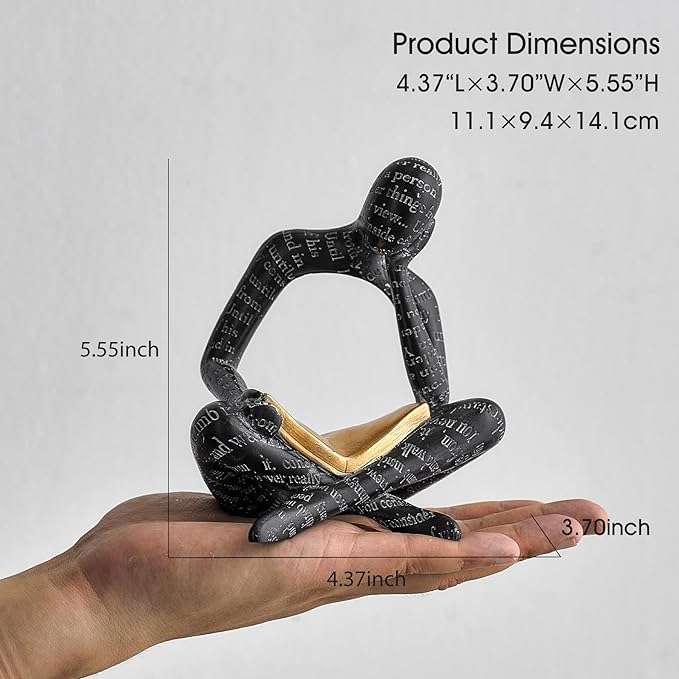 Black Decor Reading Statues for Home Decor Modern Abstract Thinker Sculptures Bookshelf Shelf Decorations Resin Figurines for Living Room Office Coffee Table Gifts for Men