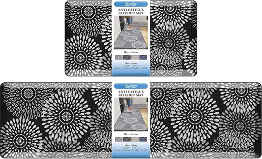 LuxStep Kitchen Mats for Floor,0.47 inch Thicker Cushioned Rug Anti-Fatigue Mats for Kitchen Decor Accessories,Waterproof Non-Slip Mats and Rugs Set for Office,Laundry 17.3"×29"+17.3"×60",Black