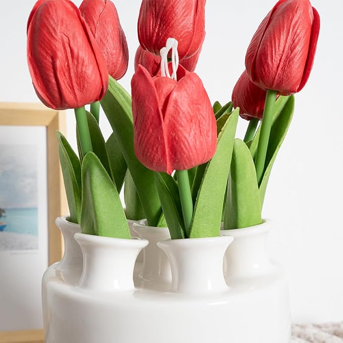 MOUGIGI Large Ceramic Vase Modern Cylinder Design with 7 Flower Openings, Perfect Centerpiece for Tulips、Hydrangeas、Roses and Wildflowers - Ideal Home Decor Gift for Birthdays Mothers Day