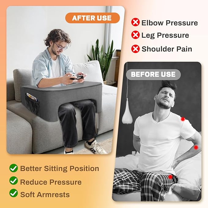 TranquilRelax Reading Pillow for Sitting in Bed Adult Size, Back Pillow for Bed Sitting Up, Memory Foam Gaming Pillow, Lap Pillow with Triangular Pillow, Grey Bed Desk for Laptop and Writing/Gaming