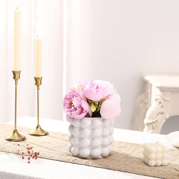 Bubble Vase, White Ceramic Vase, Small Short Vase, Ceramic Flower Vases for Home Decor, Decorative Vases for Living Room, Bedroom, Office, Shelf, Coffee Table, 5 Inches
