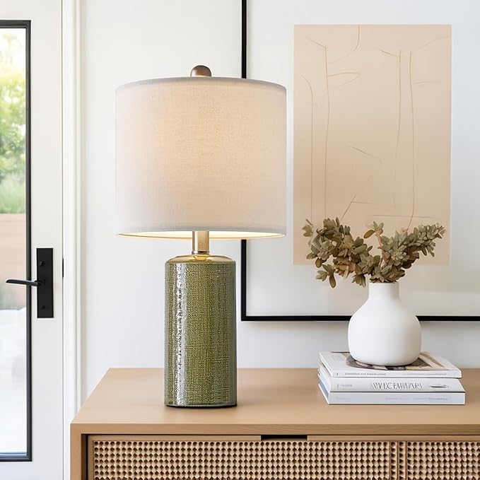 G-SAFAVA 20.25" Small Table Lamps Set of 2 Modern Ceramic Lamps for Living Room Farmhouse Bedside Lamps Boho Lamps for Night Stands Green Bedroom Lamp Side Table Lamps End Table Lamp